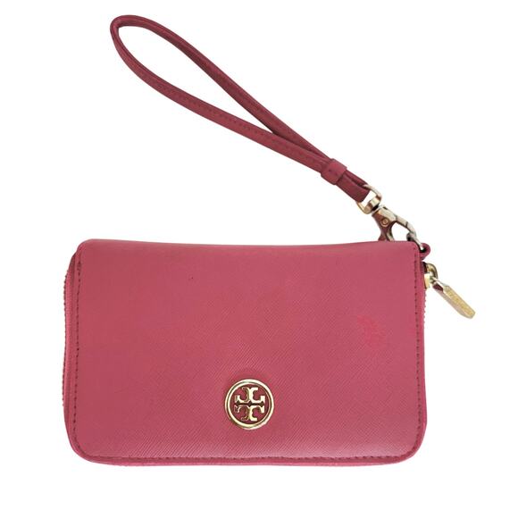 Tory Burch Zip Around Wallet Wristlet in Pink Saffiano Leather - Picture 1 of 9